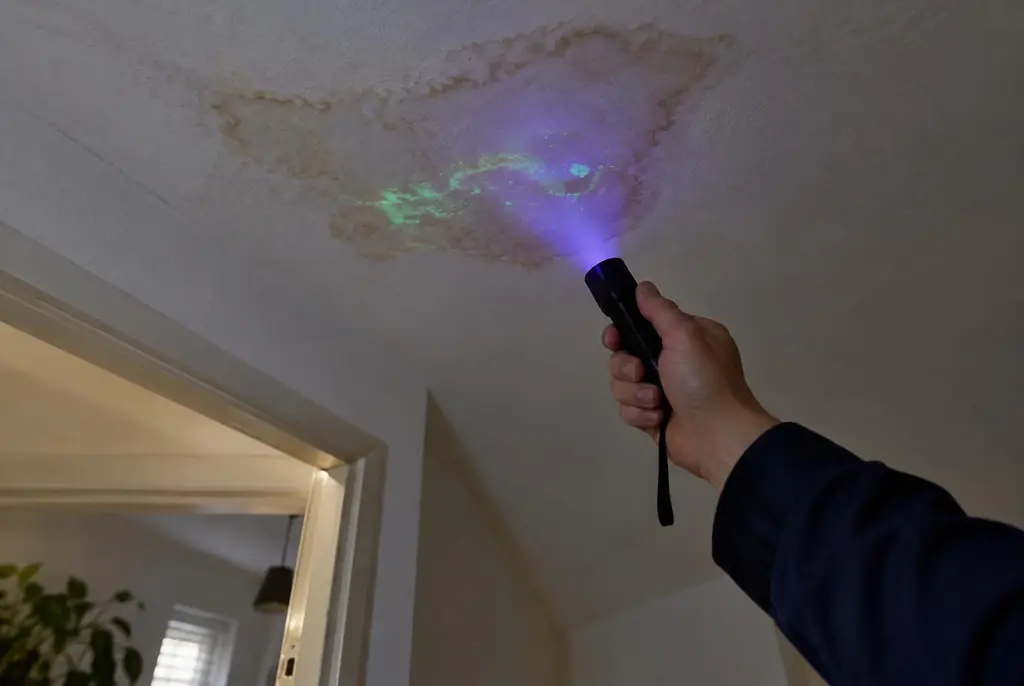 Lekdetectie Zeist – kleurstof controleren op het plafond met uv-licht